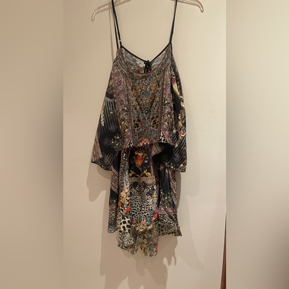 Camilla Animal Iprint Shoestring Strap Crystal Embellished Silk Playsuit sz L - Picture 2 of 6